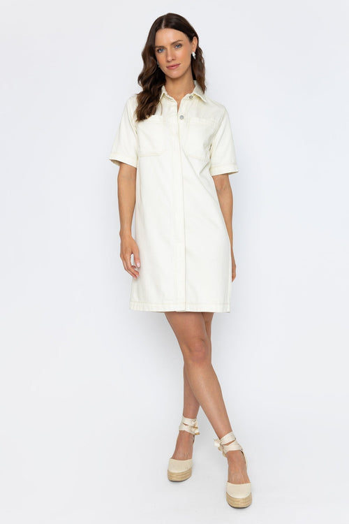 Cream Denim Short Sleeve Mini Dress