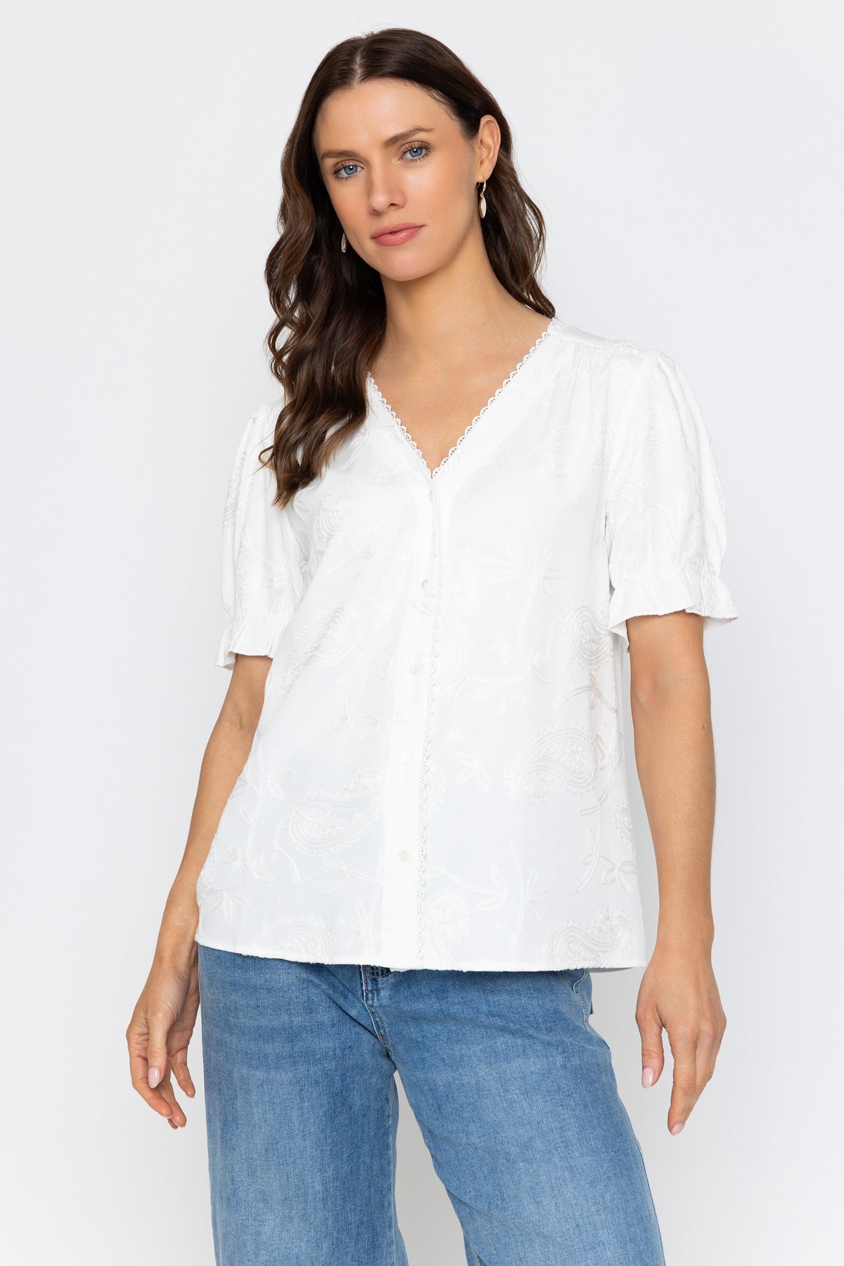 White Lace Edge Embroidered Blouse