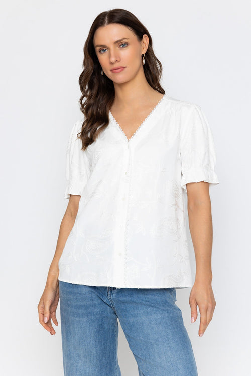 White Lace Edge Embroidered Blouse