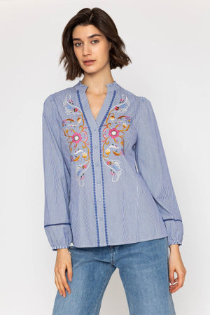 Carraig Donn 26Ss Floral Embroidered Stripe Shirt