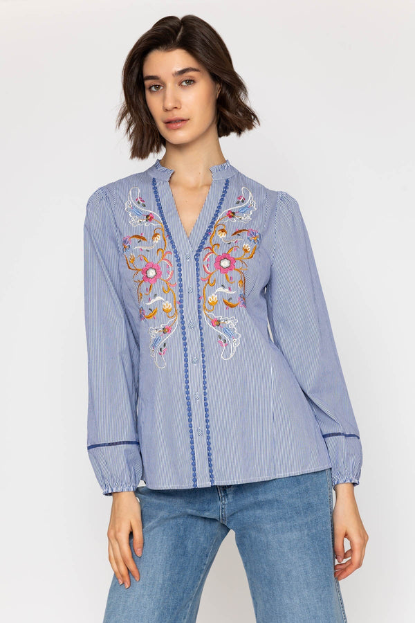 Carraig Donn 26Ss Floral Embroidered Stripe Shirt