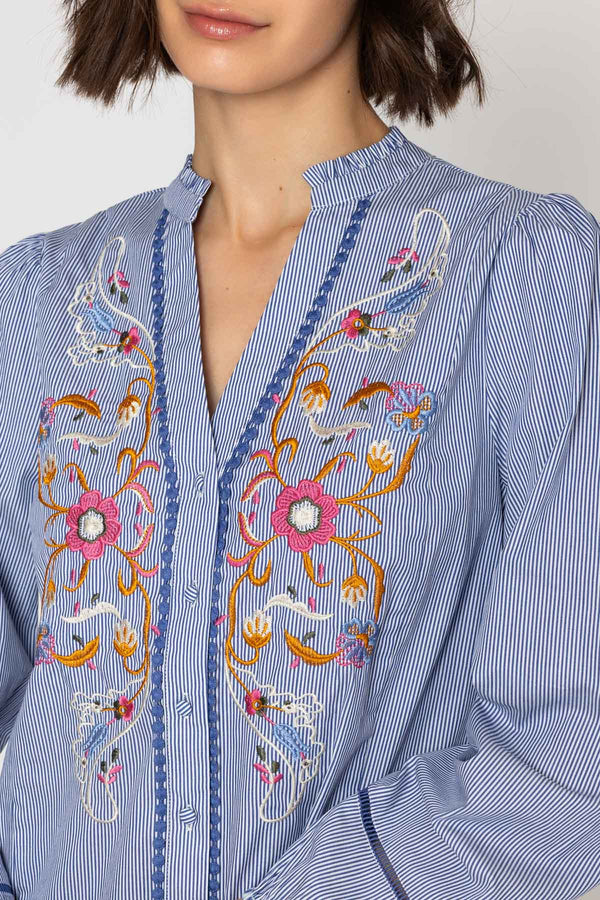 Carraig Donn 26Ss Floral Embroidered Stripe Shirt
