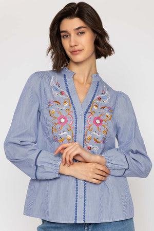 Carraig Donn 26Ss Floral Embroidered Stripe Shirt