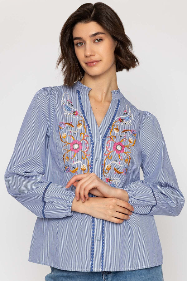 Carraig Donn 26Ss Floral Embroidered Stripe Shirt