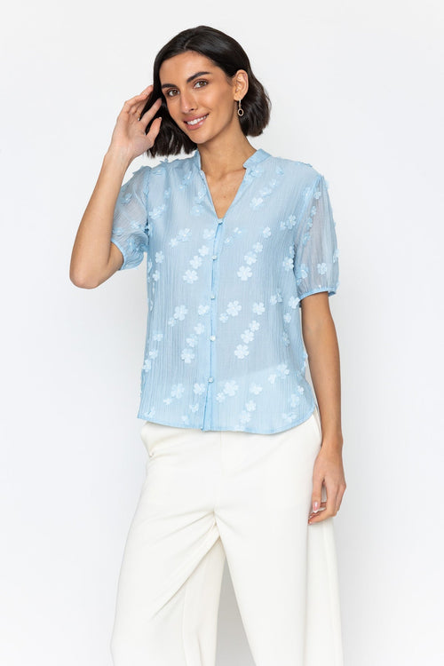 Blue Floral Appliqué Top