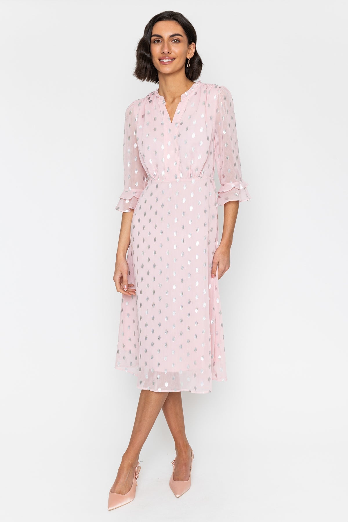 Pink Foil Print Midi Dress