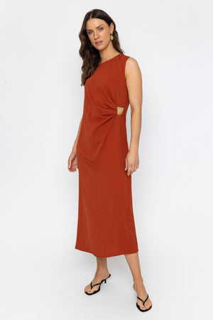 Carraig Donn 26Ss Gathered Side Detail Dress Rust