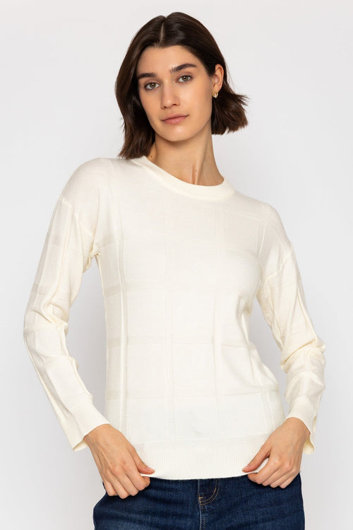 Cream Embossed Geometric Knit Jumper