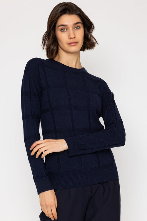 Navy Embossed Geometric Knit Jumper | Ladies Knitwear – Carraig Donn