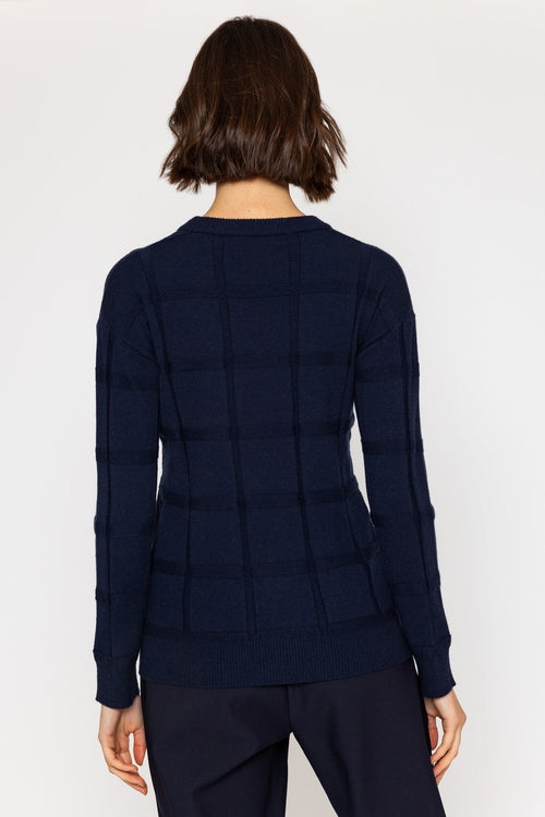 Navy Embossed Geometric Knit Jumper | Ladies Knitwear – Carraig Donn