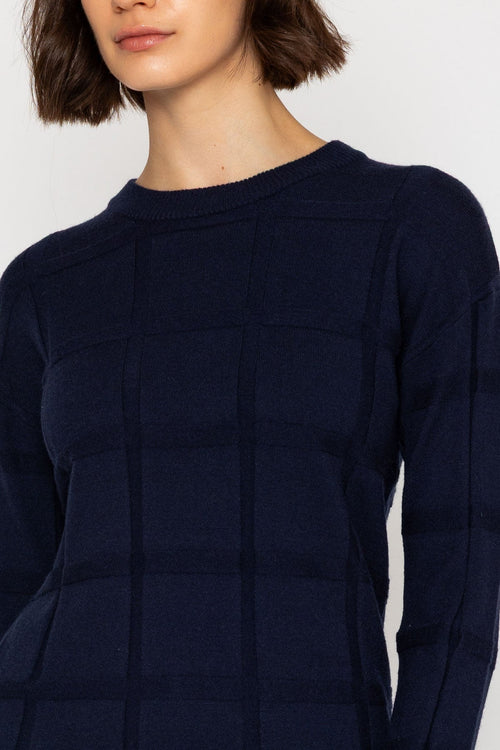Navy Embossed Geometric Knit Jumper | Ladies Knitwear – Carraig Donn
