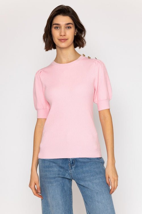 Pink Short Sleeve Knit Top with Heart Buttons