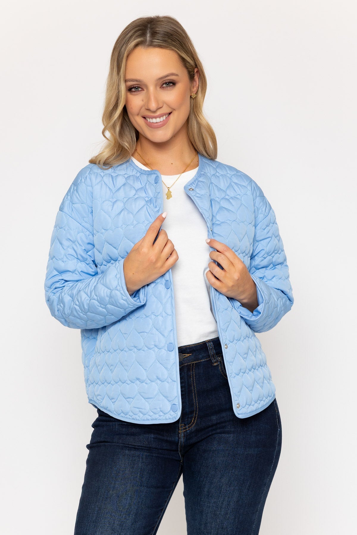 Heart Quilted Jacket in Blue