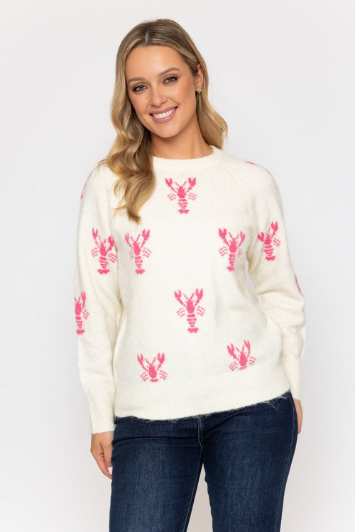 Lobster Motif Knit Jumper in White & Pink