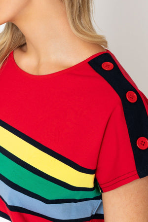 Carraig Donn 26Ss Multi Stripe T Shirt With Button Detail