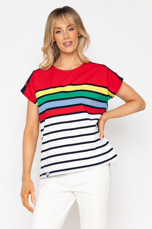 Multi Stripe T-Shirt With Button Detail