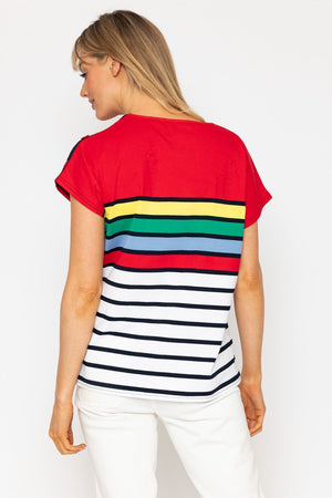 Carraig Donn 26Ss Multi Stripe T Shirt With Button Detail
