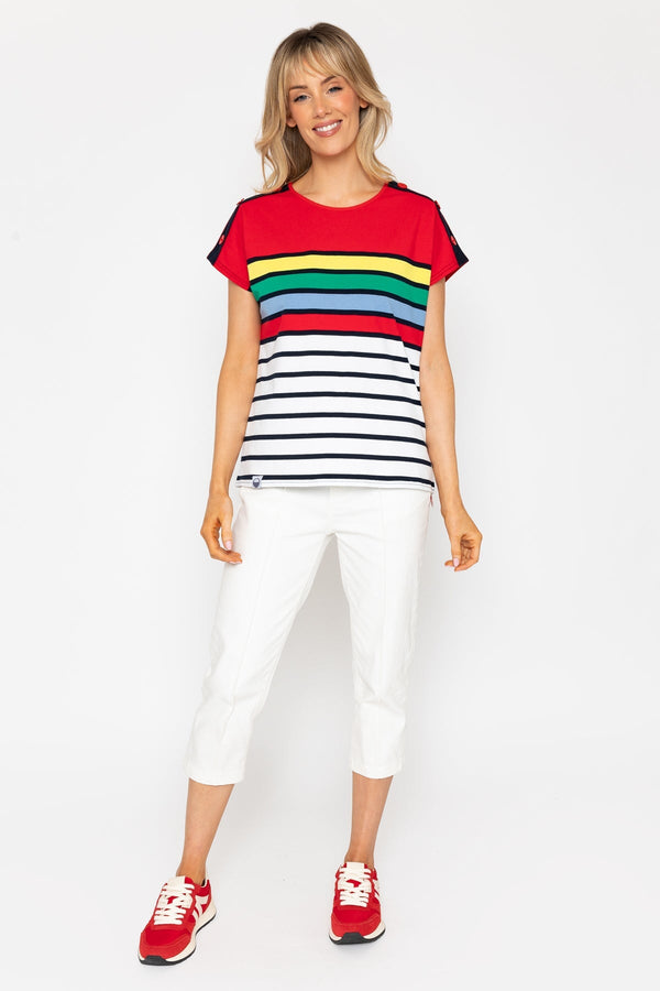 Carraig Donn 26Ss Multi Stripe T Shirt With Button Detail