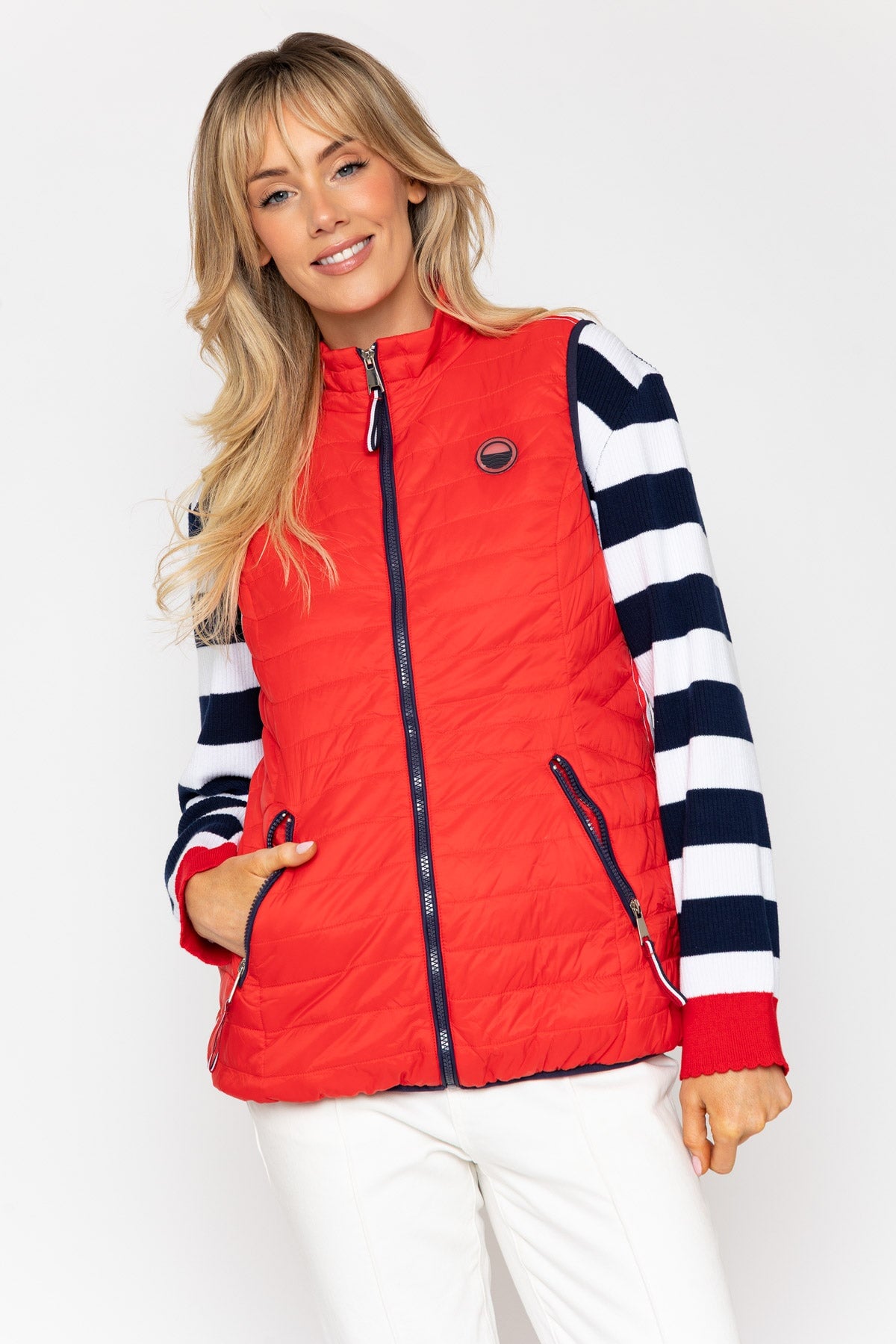 Red Quilted Gilet With Tape Detail