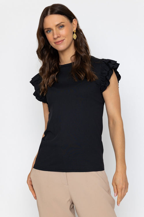 Black Ruffle Sleeve Jersey Top