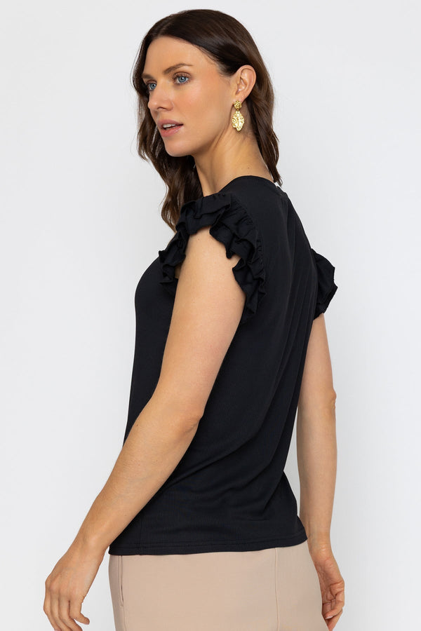 Carraig Donn 26Ss Ruffle Sleeve Jersey Top Black
