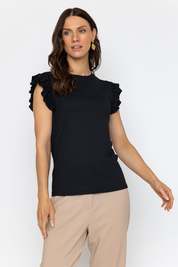 Carraig Donn 26Ss Ruffle Sleeve Jersey Top Black