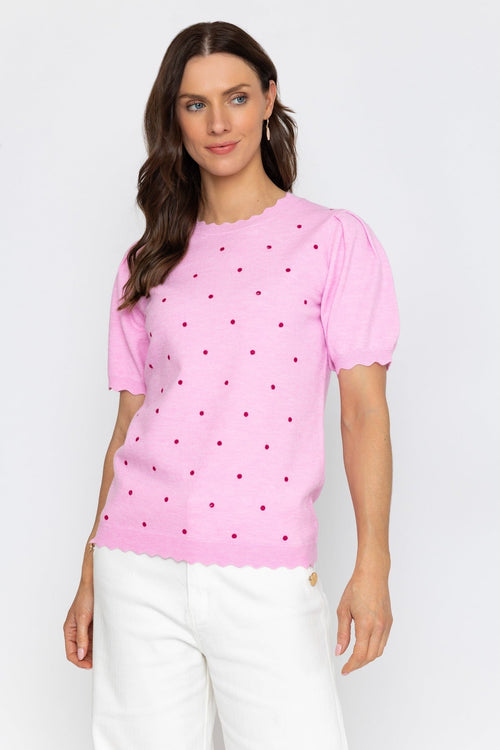 Carraig Donn 26Ss Scallop Edge Puff Short Sleeve Knit Pink