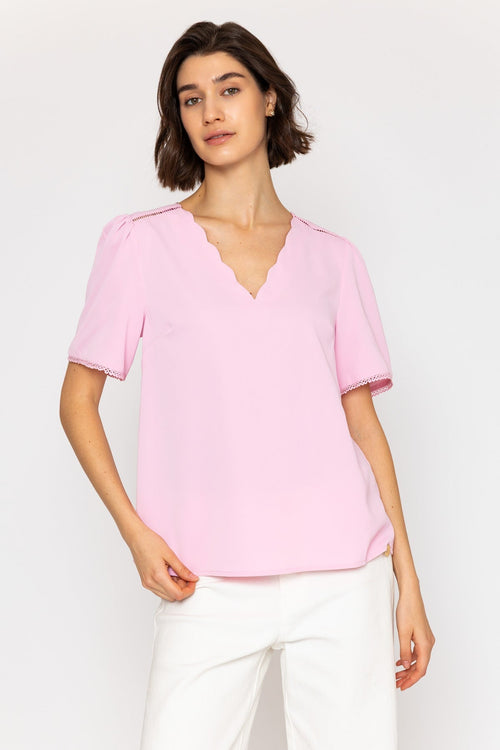 Carraig Donn 26Ss Scallop Neck Top Pink