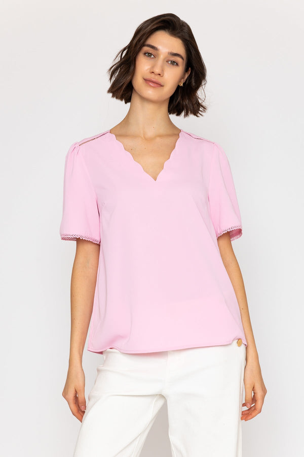 Carraig Donn 26Ss Scallop Neck Top Pink