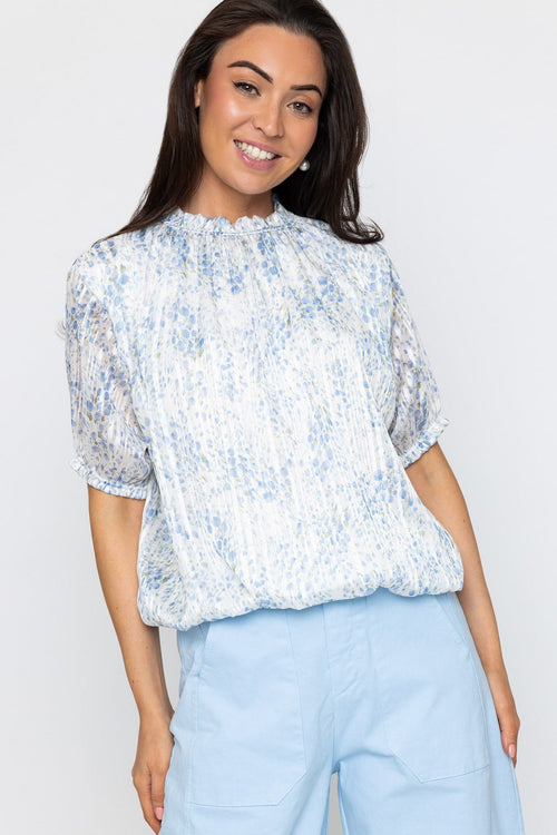Blue Lurex Print High Neck Top