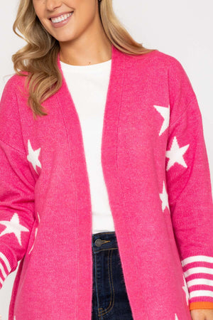 Carraig Donn 26Ss Star Longline Cardi Pink