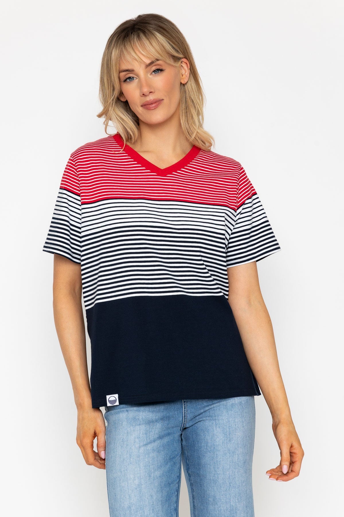 V-Neck Colourblock Stripe T-Shirt