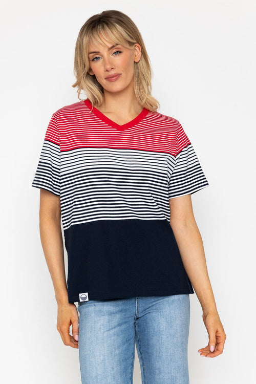 V-Neck Colourblock Stripe T-Shirt