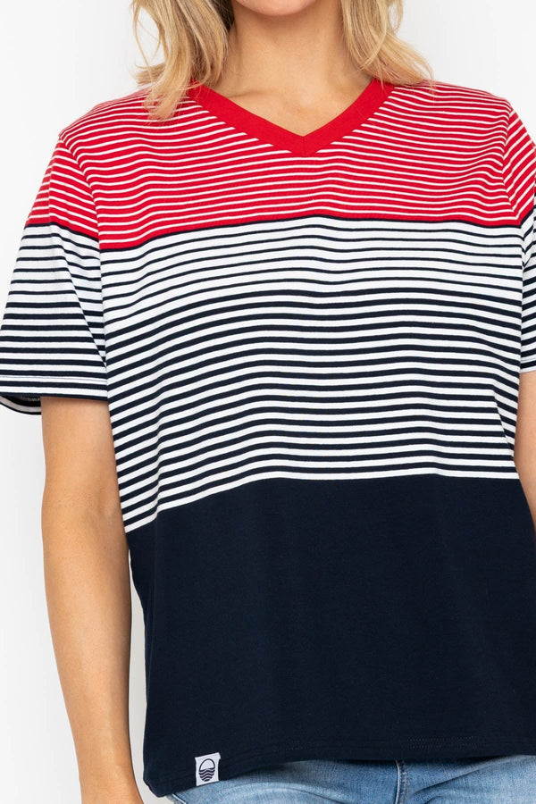 Carraig Donn 26Ss V Neck Colourblock Stripe T Shirt