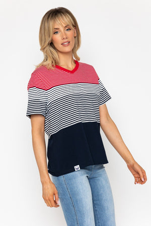 Carraig Donn 26Ss V Neck Colourblock Stripe T Shirt