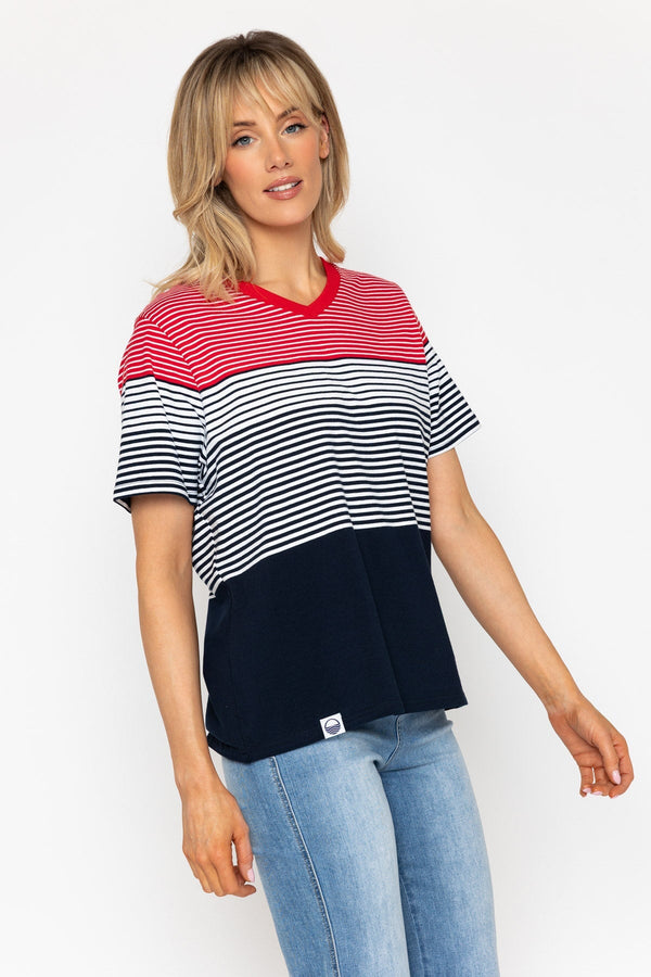 Carraig Donn 26Ss V Neck Colourblock Stripe T Shirt