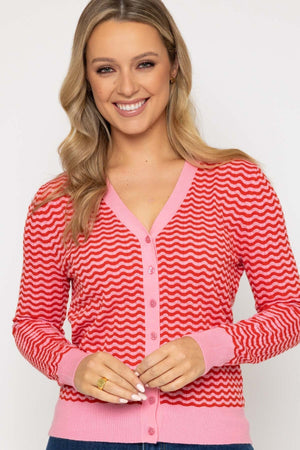 Carraig Donn 26Ss Wave Stripe Cardi Pink