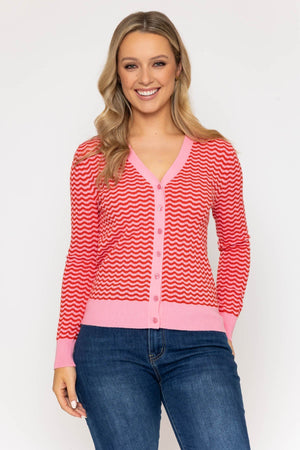 Carraig Donn 26Ss Wave Stripe Cardi Pink