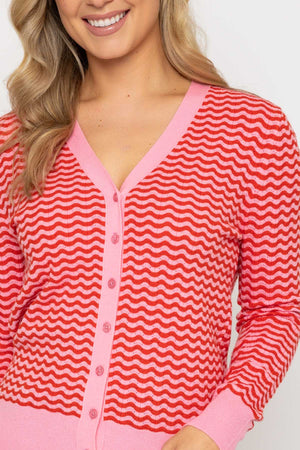 Carraig Donn 26Ss Wave Stripe Cardi Pink