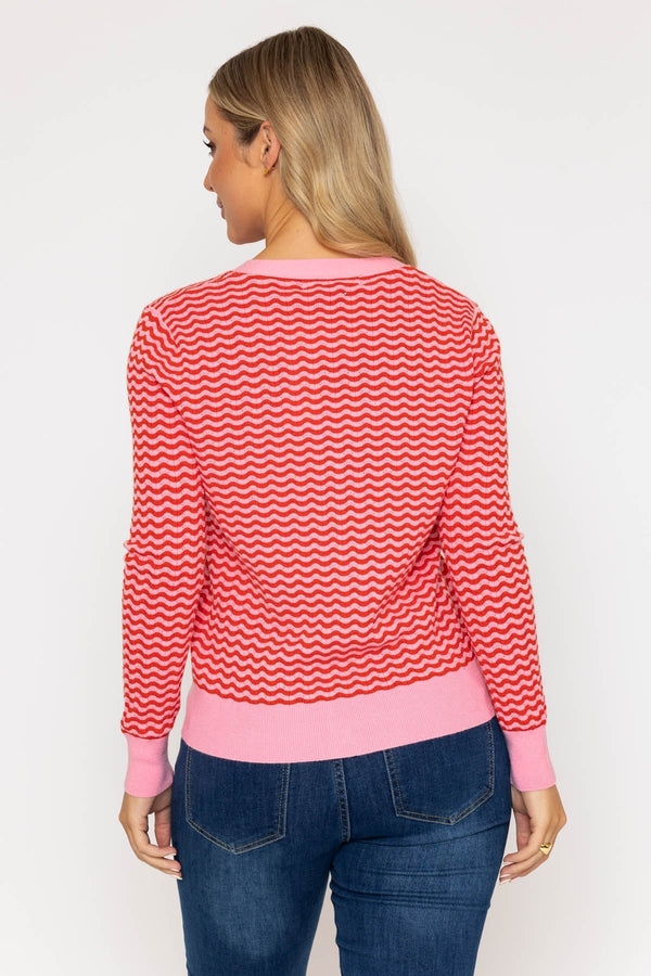 Carraig Donn 26Ss Wave Stripe Cardi Pink