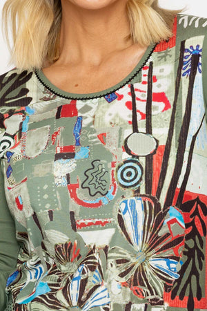 Carraig Donn 3/4 Length Sleeve Green Printed Top