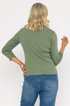 Carraig Donn 3/4 Length Sleeve Green Printed Top