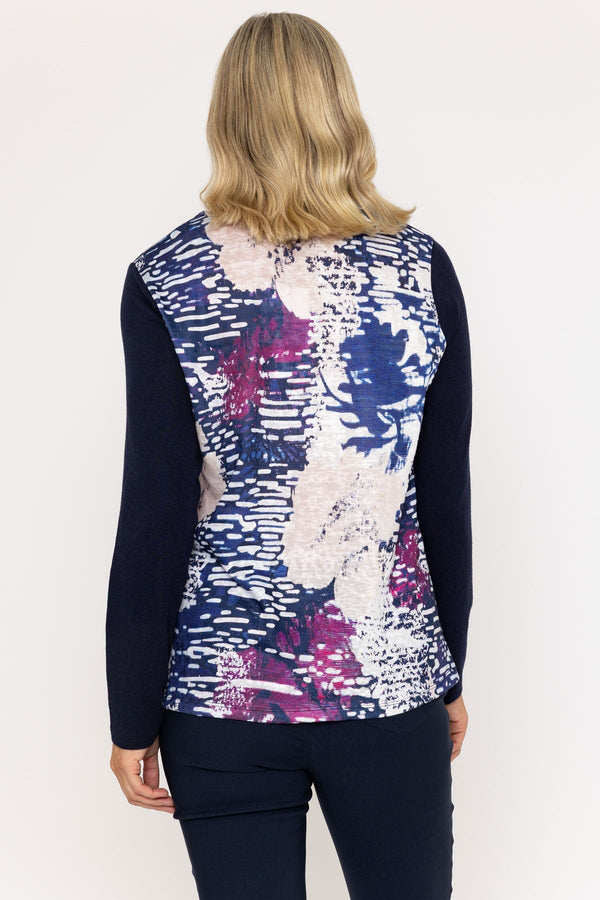 Carraig Donn Abstract Print Long Sleeve Navy Top