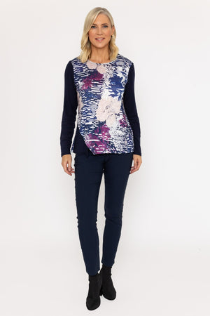 Carraig Donn Abstract Print Long Sleeve Navy Top