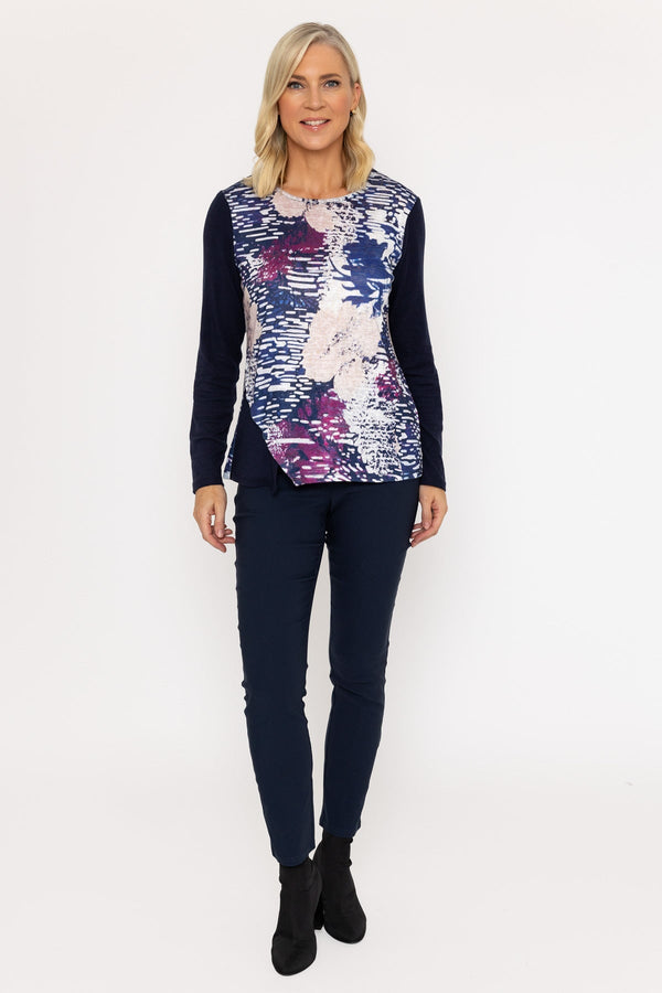 Carraig Donn Abstract Print Long Sleeve Navy Top