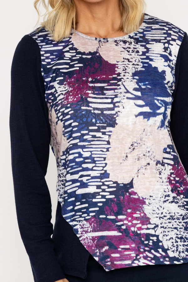 Carraig Donn Abstract Print Long Sleeve Navy Top