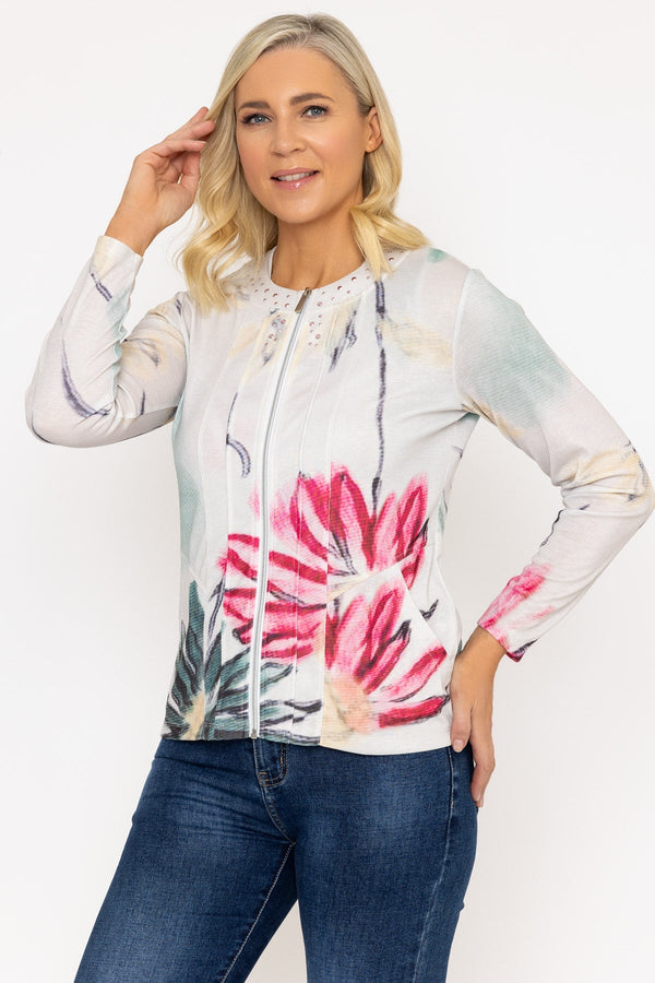 Carraig Donn Abstract Printed Zip Up Jacket in Multi