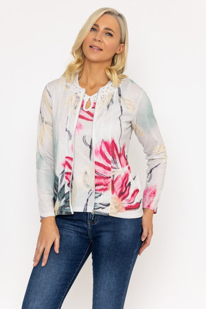 Abstract Printed Zip Up Jacket in Multi