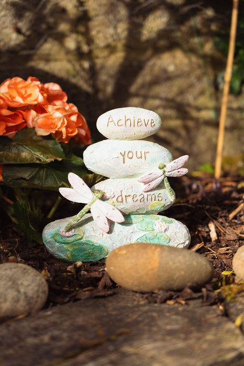 "Achieve Your Dreams" Decorative Garden Stone Stack