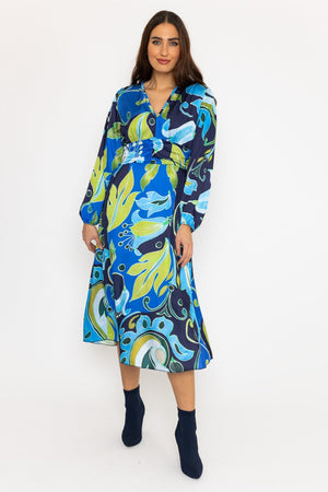 Alina Midi Dress in Blue Print